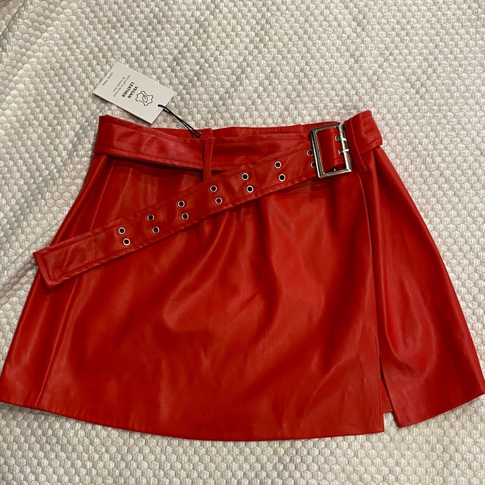 Love Tree Vibrant Red Mini Skirt with Belt
